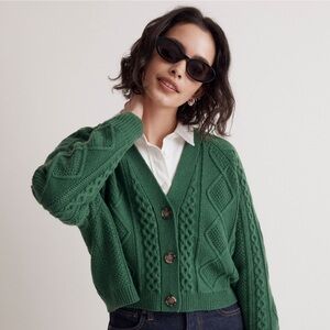 Madewell Forest Green Cable Knit Cardigan
